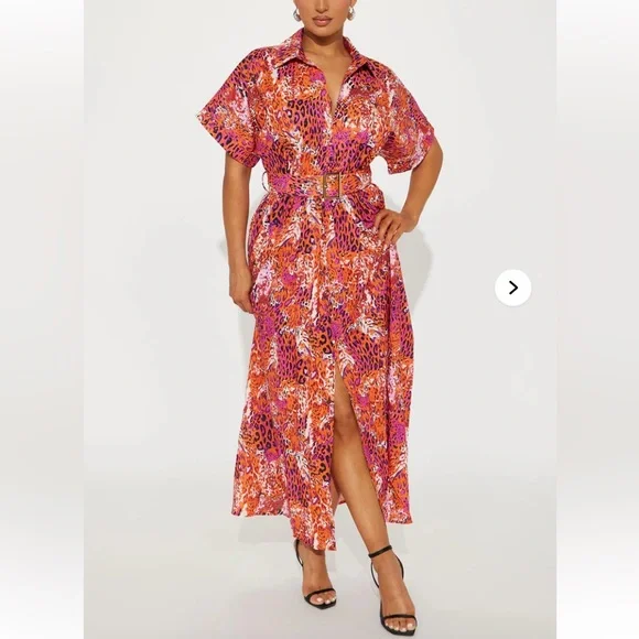 Rachel Collared Long Sleeve Maxi Dress - Brown/combo Size 3X - Picture 4 of 6